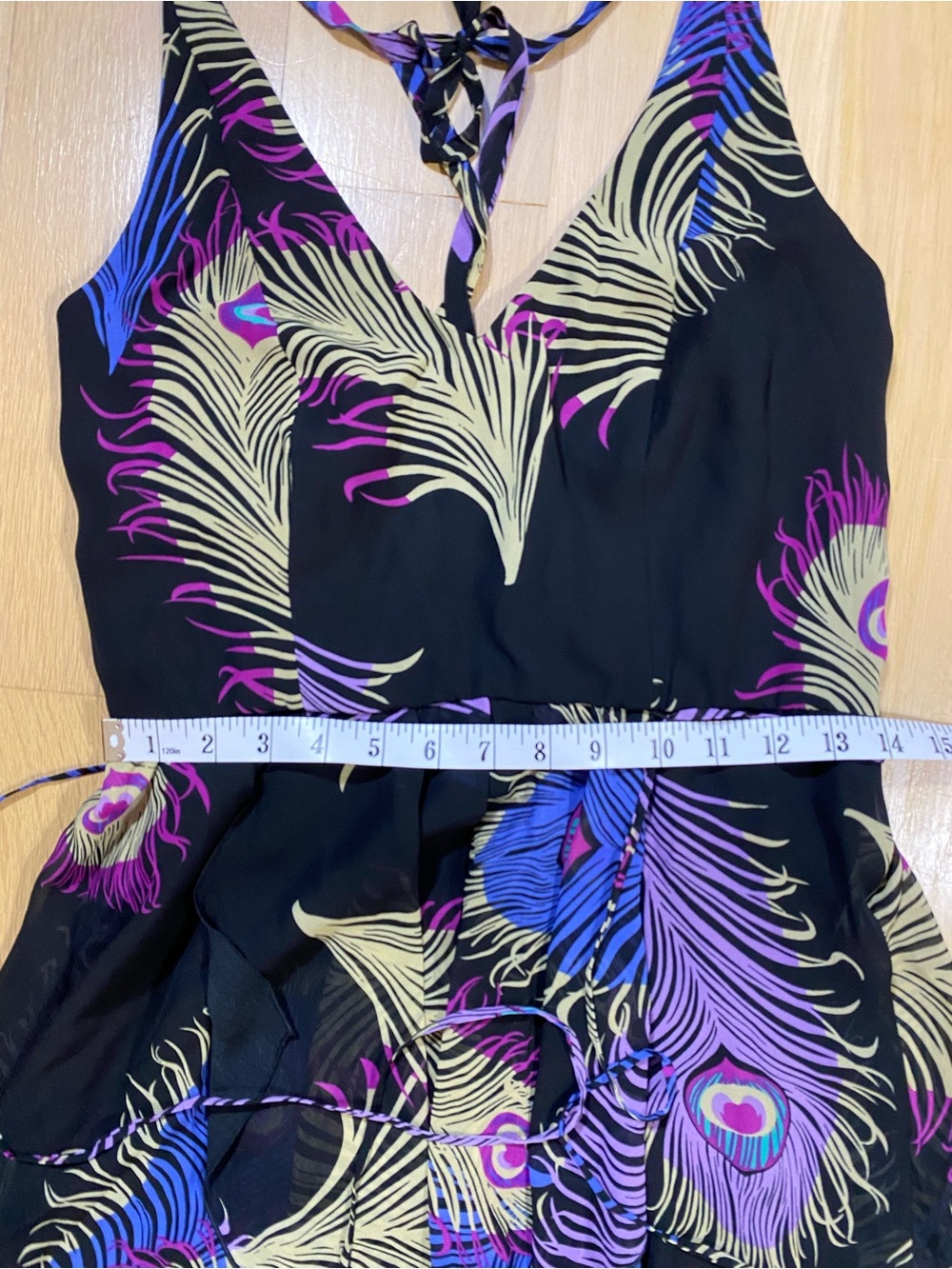 Boston Proper Peacock Halter Maxi Dress High Low Flowy Chiffon V Neck Size 8 - Picture 13 of 16